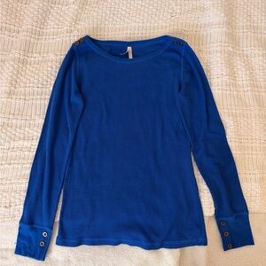 Royal Blue Waffle-Knit Long Sleeve Top